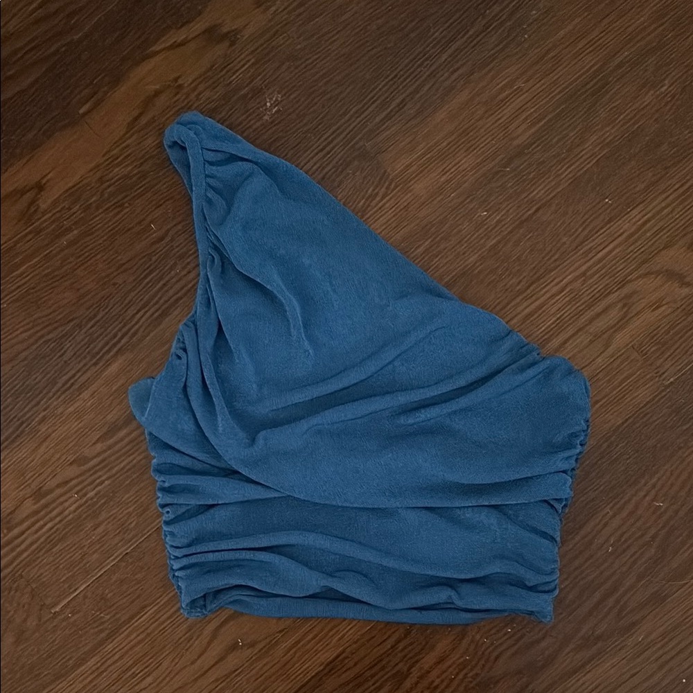 Teal One-Shoulder Ruched Top